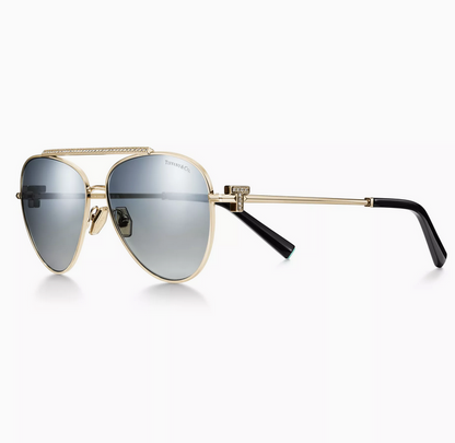 Tiffany & Co. Tiffany T Sunglasses in Pale Gold-colored Metal with Gradient Blue Lenses