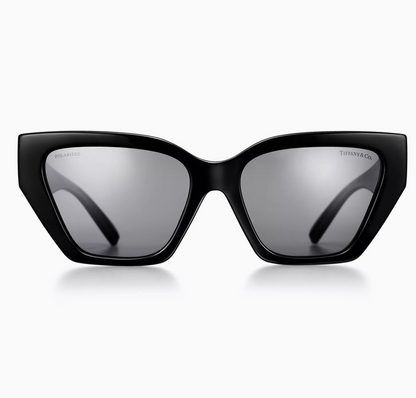Tiffany & Co. Tiffany T Deco Sunglasses in Black Acetate, Gold-colored Metal & Gray Lenses