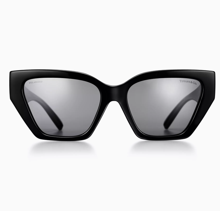 Tiffany & Co. Tiffany T Deco Sunglasses in Black Acetate, Gold-colored Metal & Gray Lenses