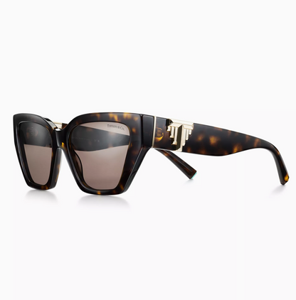 Tiffany & Co. Tiffany T Deco Sunglasses in Tortoise Acetate, Gold-colored Metal & Brown Lenses