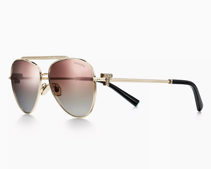 Tiffany & Co. Tiffany T Sunglasses in Pale Gold-colored Metal with Pink Gradient Lenses