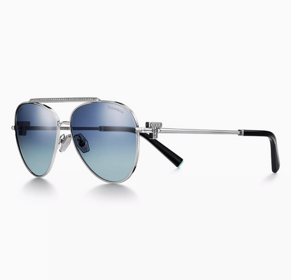 Tiffany & Co. Tiffany T Sunglasses in Silver-colored Metal with Tiffany Blue® Gradient Lenses