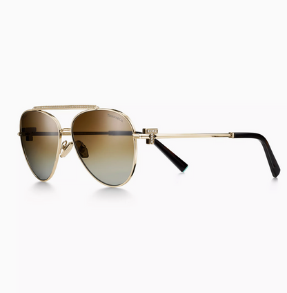 Tiffany & Co. Tiffany T Sunglasses in Pale Gold-colored Metal with Brown Gradient Lenses