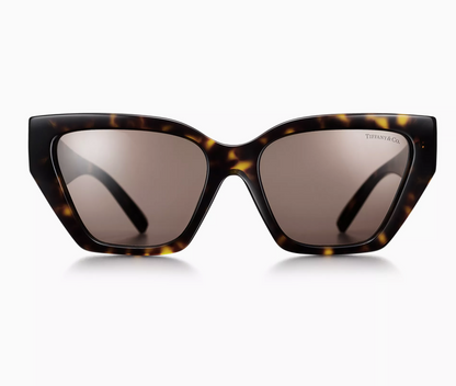Tiffany & Co. Tiffany T Deco Sunglasses in Tortoise Acetate, Gold-colored Metal & Brown Lenses