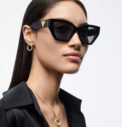 Tiffany & Co. Tiffany T Deco Sunglasses in Black Acetate, Gold-colored Metal & Gray Lenses