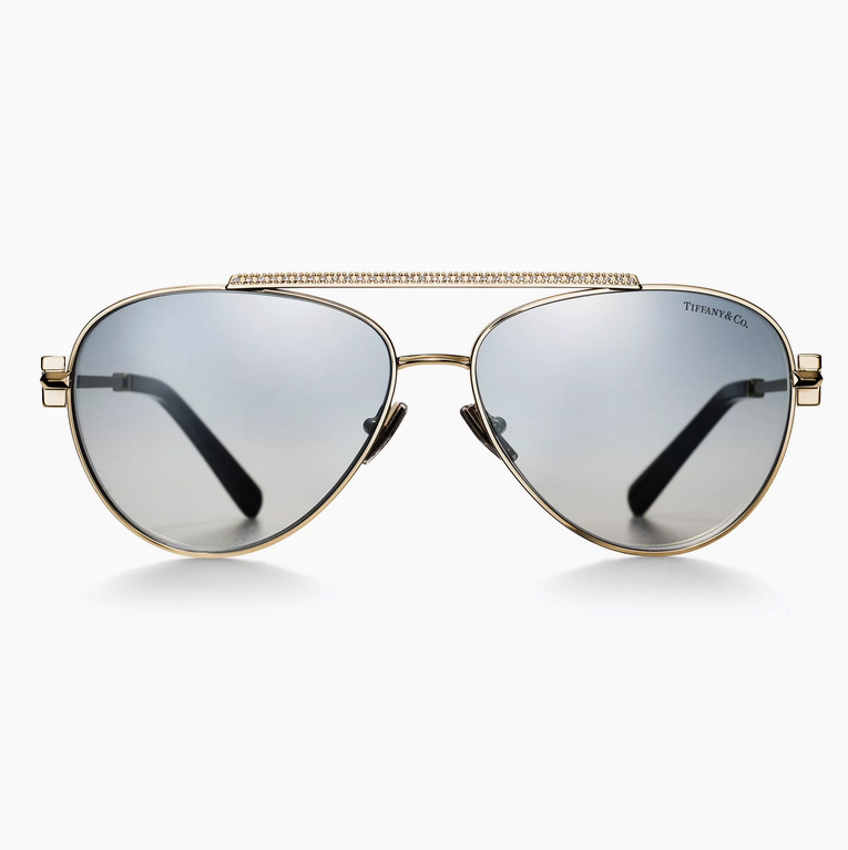 Tiffany & Co. Tiffany T Sunglasses in Pale Gold-colored Metal with Gradient Blue Lenses