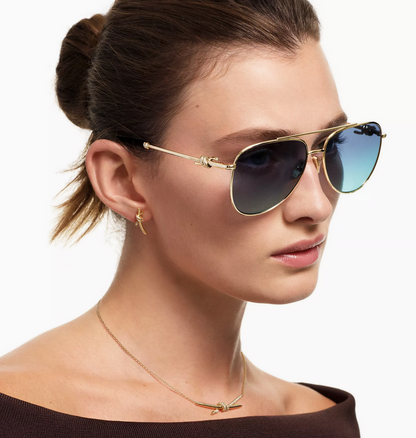 Tiffany & Co. Tiffany Knot Sunglasses in Pale Gold-colored Metal with Tiffany Blue® Lenses