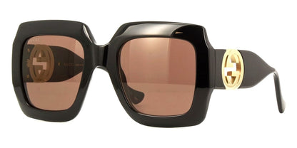 Gucci GG1022S Chain-Detail Square Sunglasses – Black Frame with Brown Lenses and Gold GG Emblem