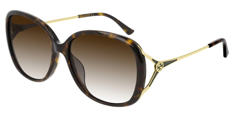 Gucci GG0649SK Butterfly Sunglasses – Havana Frame with Gold Metal Temples and Brown Gradient Lenses