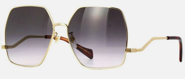 Gucci GG1005S Geometric Sunglasses – Gold Metal Frame with Grey Gradient Lenses