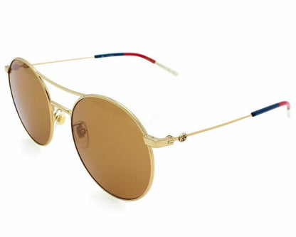 Gucci GG0061S Round Sunglasses – Gold Frame with Brown Lenses