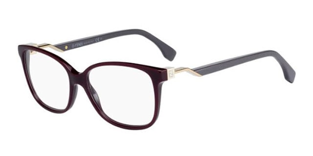 Fendi  FF0232 S85 Burgundy Elegant Square Frame with Gold Accents Full Rim Optical Eyeglasses