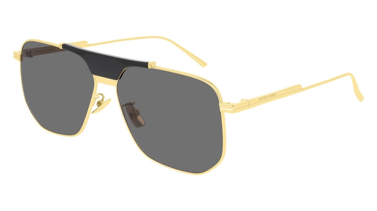 Bottega Veneta BV1036S 004 Sunglasses Gold Black Aviator Frame Dark Gray Lenses