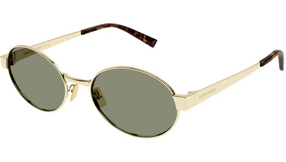 Saint Laurent YSL SL 692 003 Sunglasses Light Gold Frame Green Lenses Round
