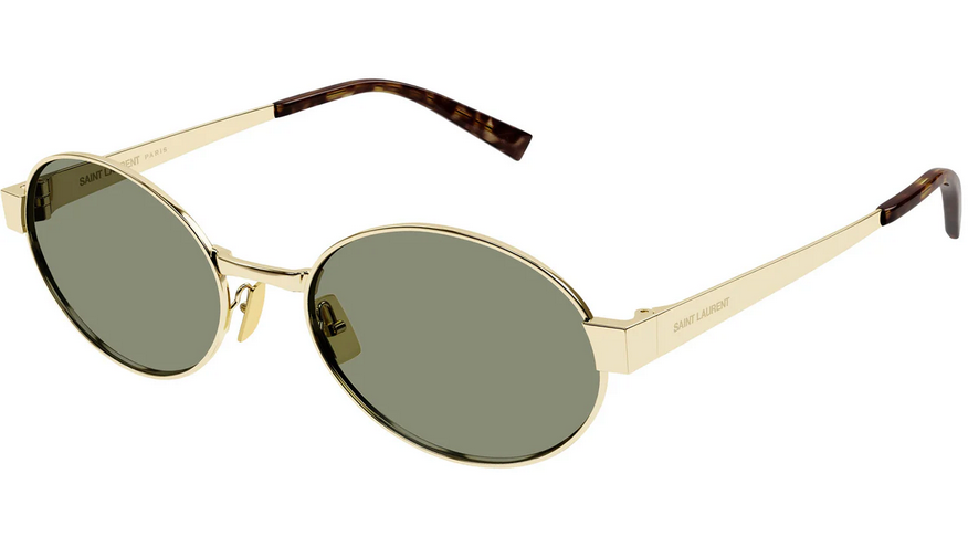 Saint Laurent YSL SL 692 003 Sunglasses Light Gold Frame Green Lenses Round