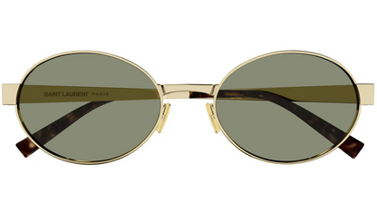 Saint Laurent YSL SL 692 003 Sunglasses Light Gold Frame Green Lenses Round
