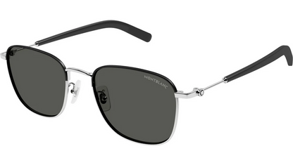 Montblanc MB0392SA 002 Sunglasses Shiny Silver Frame Gray Lenses Rectangular