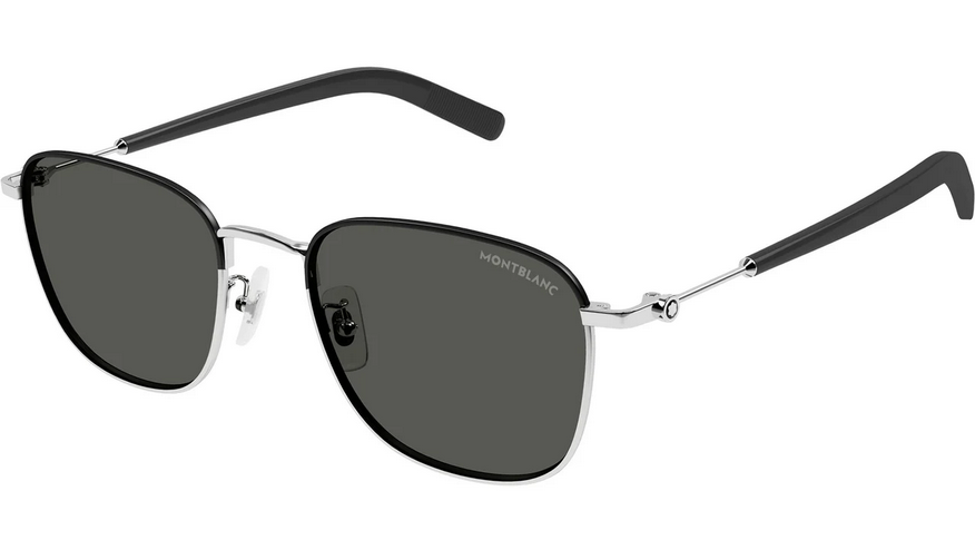 Montblanc MB0392SA 002 Sunglasses Shiny Silver Frame Gray Lenses Rectangular