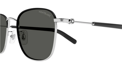 Montblanc MB0392SA 002 Sunglasses Shiny Silver Frame Gray Lenses Rectangular