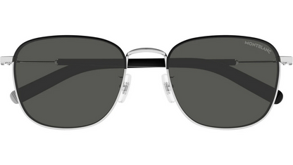 Montblanc MB0392SA 002 Sunglasses Shiny Silver Frame Gray Lenses Rectangular