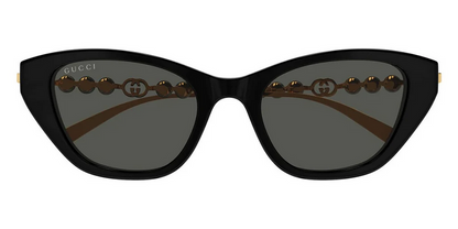 Gucci GG1968S 001 Black Cat Eye Sunglasses with Gold Pearl Bead Temples