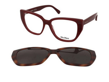 MaxMara MM5212 069 Burgundy Cat Eye Eyeglasses & Magnetic Clip-On Sunglasses