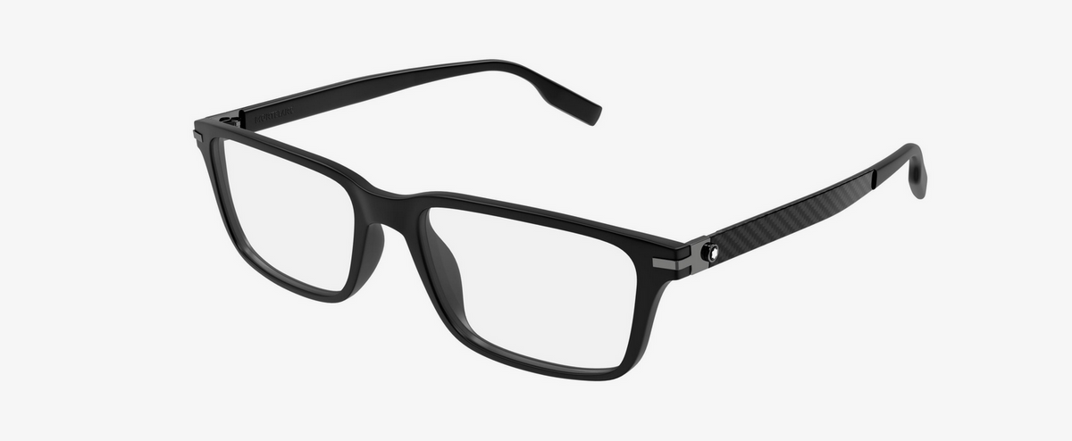 Montblanc MB0252O 001 Black Rectangular Optical Eyeglasses Carbon Fiber Temples
