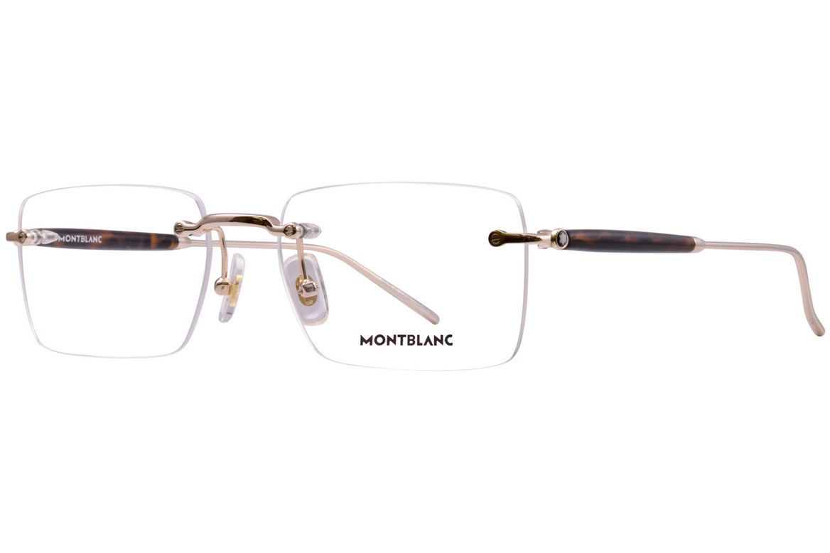Montblanc MB0411O 002 Gold Rimless Rectangle Optical Eyeglasses Frame Havana